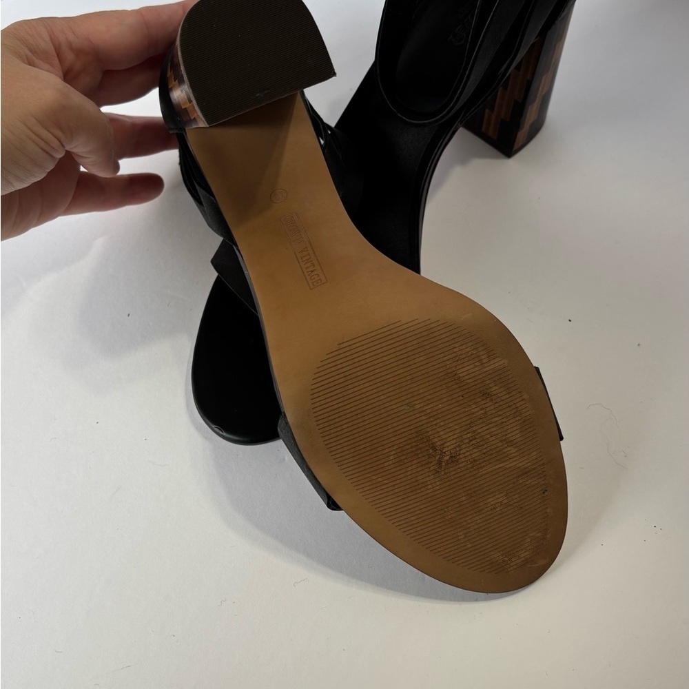 Crown Vintage Owen Black Block Heel Sandals Size - Picture 6 of 7